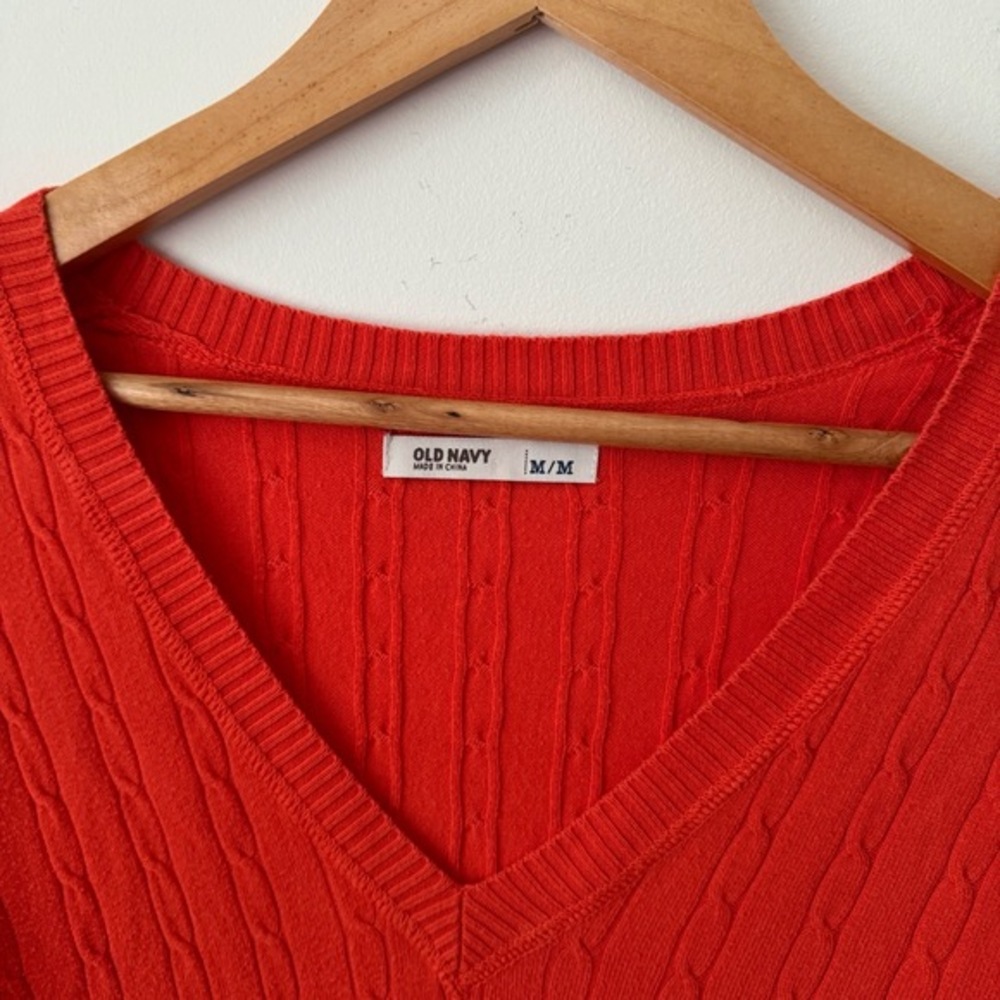 Y2K Womens Old Navy Orange Cable Knit Sweater‎ Womens M Fitted Preppy Stretchy - Picture 2 of 8